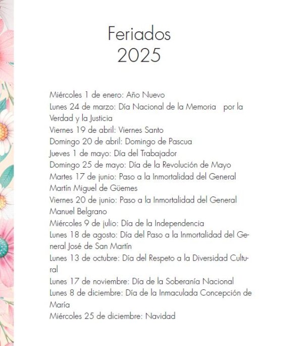 Interior de la agenda
