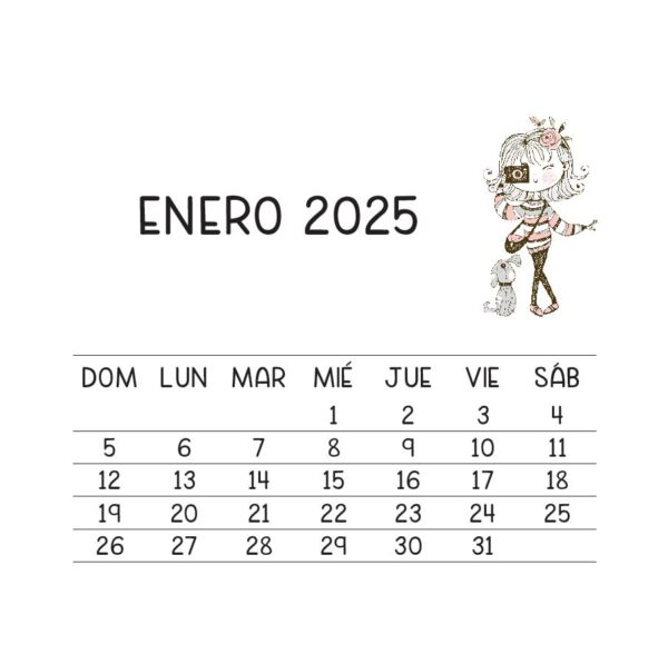 CALENDARIO 2025 NIÑA FOTOS +  PAPEL DECORADO - Imagen 2