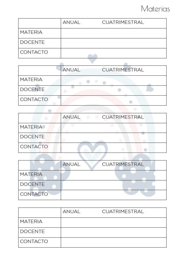 Interior de la agenda
