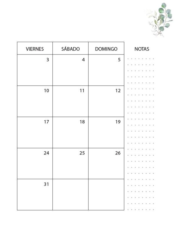Interior de la agenda