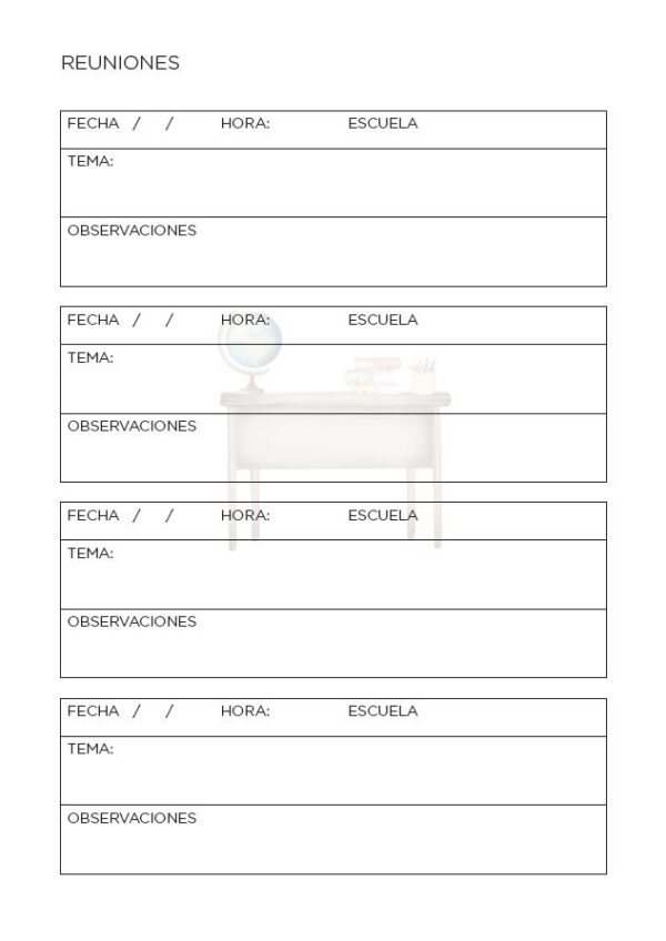 Interior de la agenda