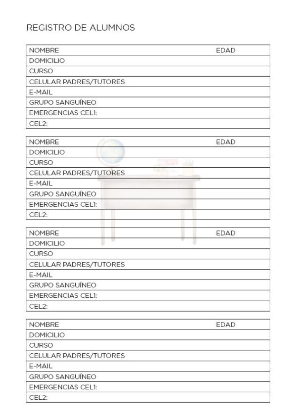 Interior de la agenda