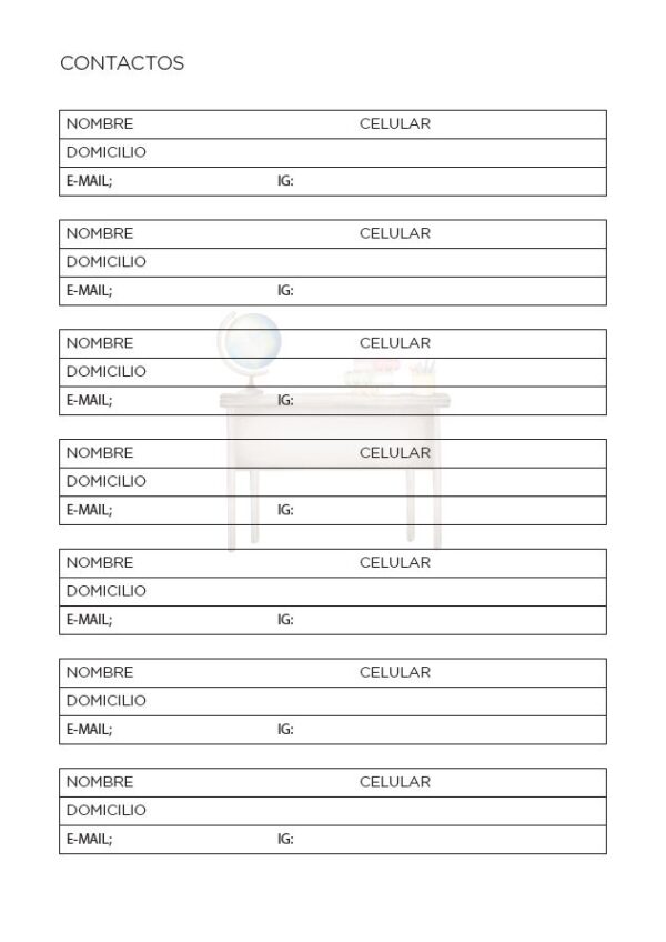 Interior de la agenda