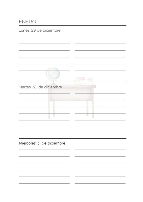 Interior de la agenda