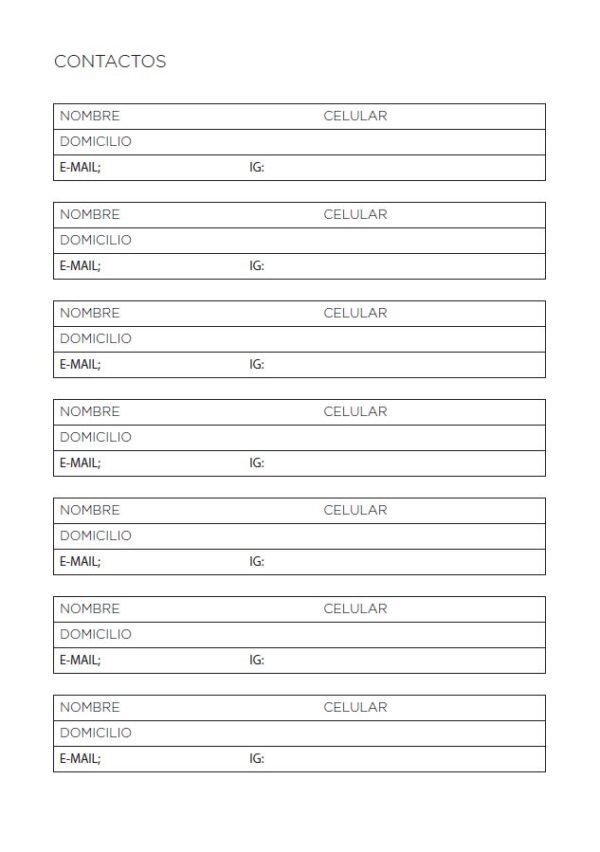 Interior de la agenda