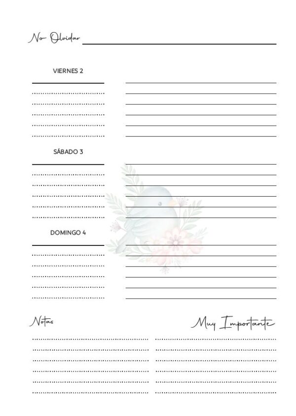Interior de la agenda