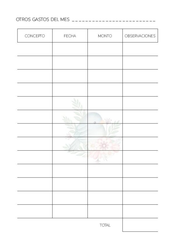 Interior de la agenda