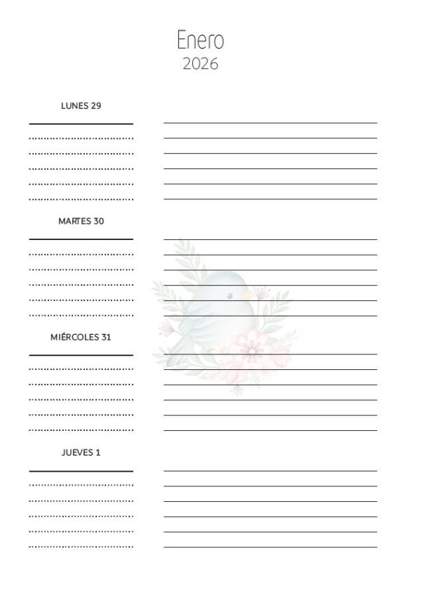 Interior de la agenda