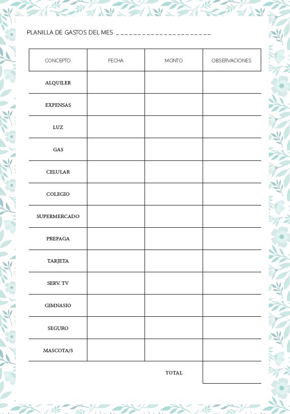 Interior de la agenda