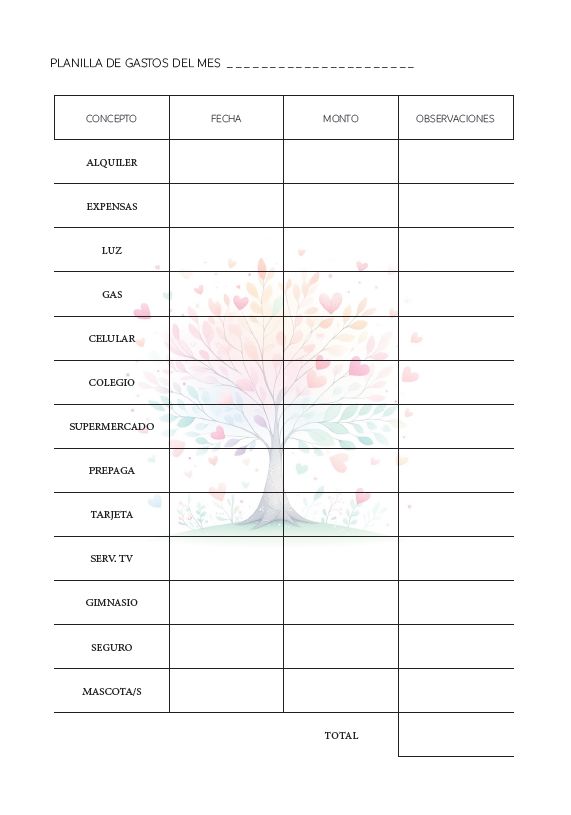 Interior de la agenda