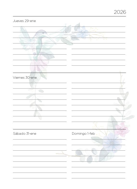 Interior de la agenda