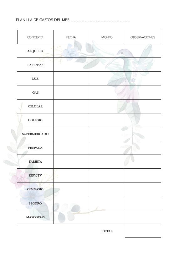 Interior de la agenda