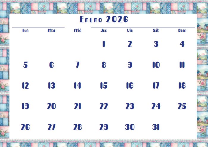 CALENDARIO MESA PATCHWORK AZUL 2026 - Imagen 2