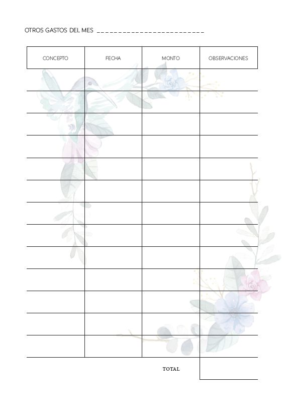 Interior de la agenda