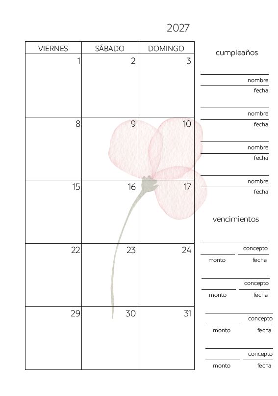 Interior de la agenda