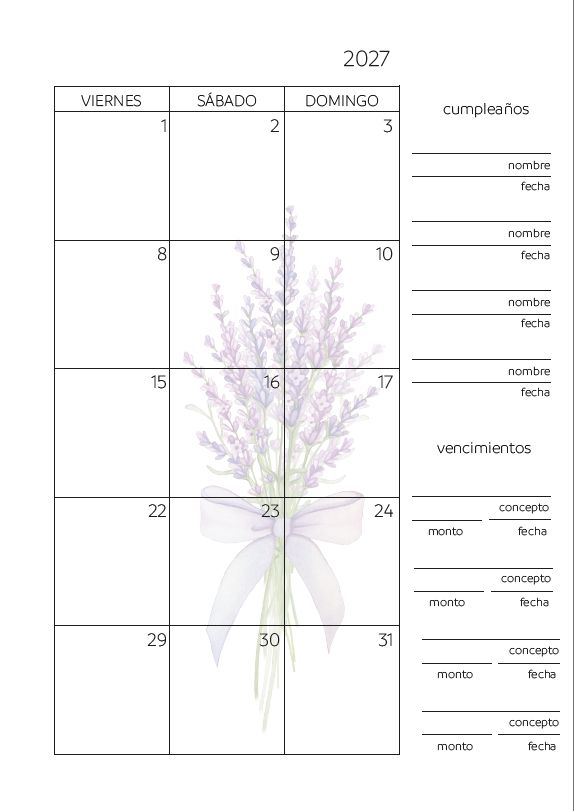 Interior de la agenda