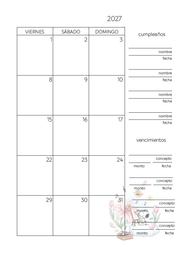 Interior de la agenda