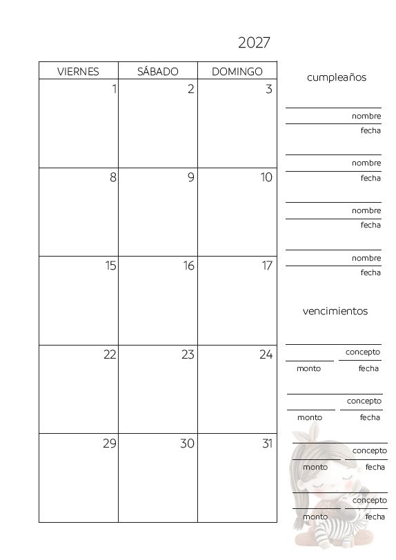 Interior de la agenda