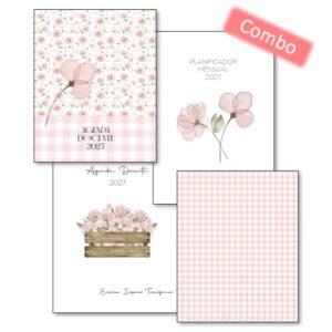 Combo Agenda Docente Rosa Acqua y Tapas 27 (Anillar o coser)